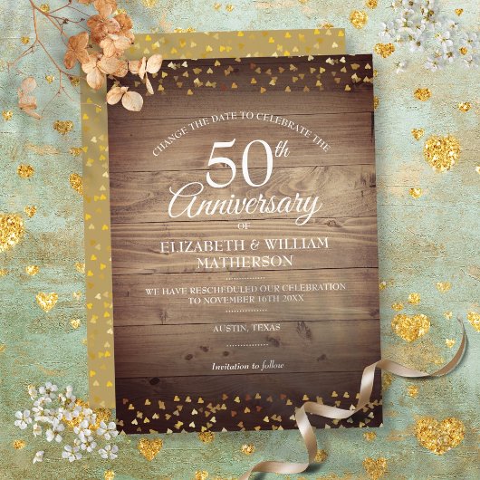 50. Goldenes Jubiläum Ändern Sie das Datum Rustika Einladung