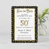 50. Goldenes Jubiläum Celebration Confetti Black Save The Date (Stehend Vorderseite)
