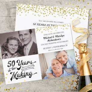 50. Goldenes Jubiläum Dann & Jetzt Fotos Confetti Einladung
