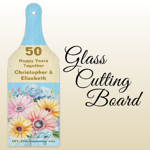 50. goldenes Jubiläum floral blau Schneidebrett