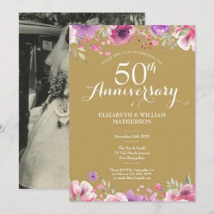 50. Goldenes Jubiläum Hochzeit Foto florale Rose Einladung