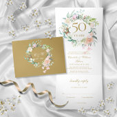 50. Goldenes Jubiläum Hochzeiten Rose Blumenkohl Dreifach Gefaltete Einladung
