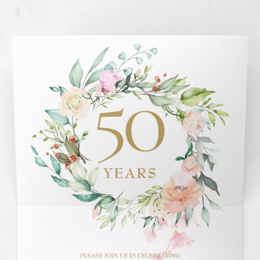 50. Goldenes Jubiläum Hochzeiten Rose Blumenkohl Dreifach Gefaltete Einladung (Innen Erste Seite)