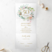 50. Goldenes Jubiläum Hochzeiten Rose Blumenkohl Dreifach Gefaltete Einladung (Innenseite)
