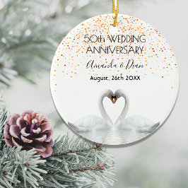 50. Goldhochzeit-Jubiläum Weiße Schwäne Keramik Ornament