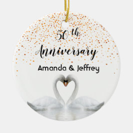 50. Goldhochzeit-Jubiläum Weiße Schwäne Keramik Ornament