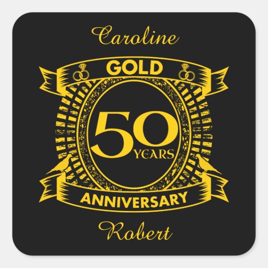 50. Goldhochzeit Quadratischer Aufkleber (Vorderseite)