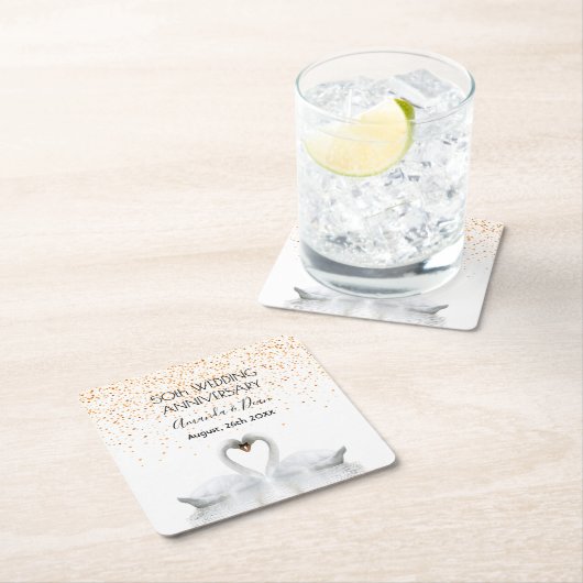 50. Goldhochzeit Weißschwäne in Liebe Rechteckiger Pappuntersetzer (Vor Ort)