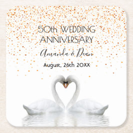 50. Goldhochzeit Weißschwäne in Liebe Rechteckiger Pappuntersetzer