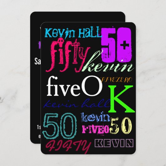 50. Graffiti auf Schwarzem Einladung (Vorne/Hinten)