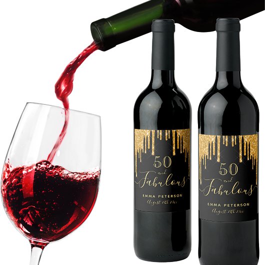 50 großartiger Glitzer zum Geburtstag Weinetikett