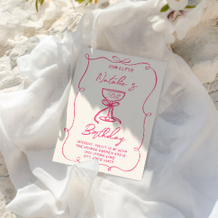 50. Hand gezeichnet Rosa Bow Martini Doddle Geburt Einladung