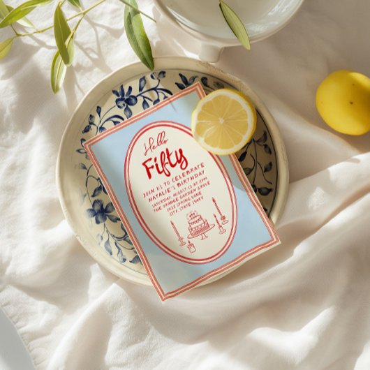 50. Handgemalt Gezeichnet Quirky Fun Frame Geburts Einladung