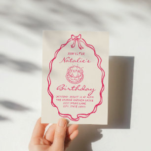 50. Handgezeichnete rosa Coquette zum fünfzigsten  Einladung