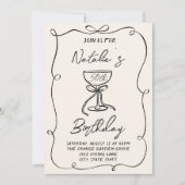 50. Handgezeichneter Schwarz & Weiß Bow Martini Ge Einladung (Vorderseite)