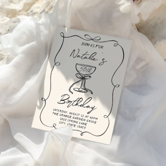 50. Handgezeichneter Schwarz & Weiß Bow Martini Ge Einladung