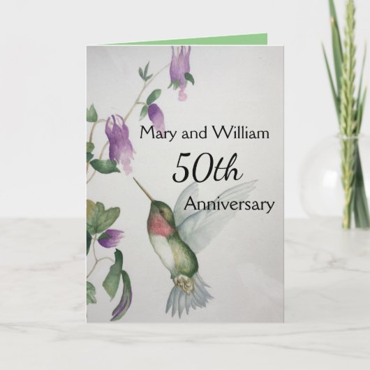 50. Happy Anniversary Elegant Hummingbird Card Karte (Vorderseite)