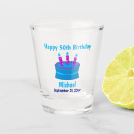 50. Happy Birthday Blue Cake Souvenir Schnapsglas