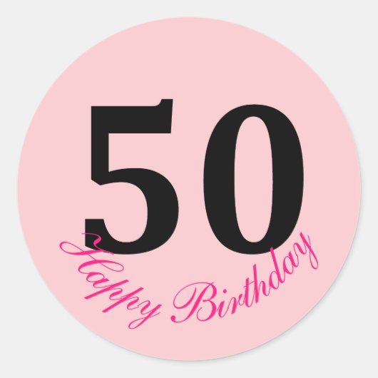 50. Happy Birthday Blush Pink Fünfzig Custom Niedl Runder Aufkleber (Vorderseite)