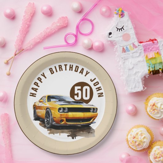 50. Happy Birthday Classic Muscle Car Pappteller (Party)