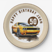 50. Happy Birthday Classic Muscle Car Pappteller (Vorderseite)