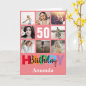 50. Happy Birthday Foto Collage Moderne rosa Karte (Gelbe Blume)
