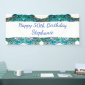 50. Happy Birthday Party Blue Abstrakt 2024 Banner (Messe)