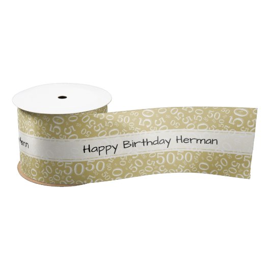 50. "Happy Birthday" Random Number Pattern Gold Satinband (Spule)