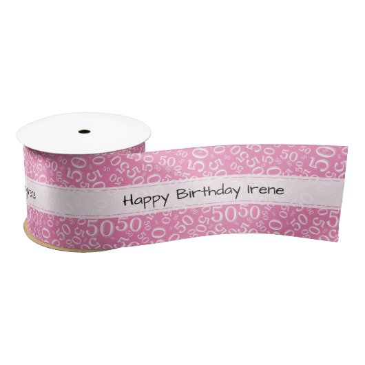50. "Happy Birthday" Random Number Pattern Pink Satinband (Spule)