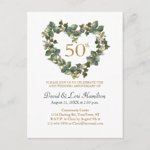 50. Hochzeit Aquarell Efeu Herz Kranz Postkarte