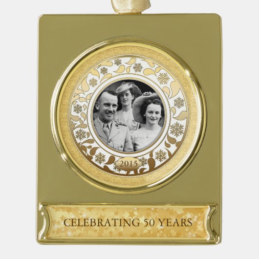 50. Hochzeit Goldenes Jubiläum Foto Vorlage 2 Banner-Ornament Gold (Vorderseite)