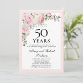 50. Hochzeit Jahrestag Rosa Rose Blüte Einladung (Stehend Vorderseite)