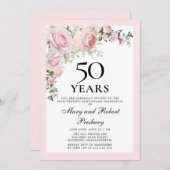 50. Hochzeit Jahrestag Rosa Rose Blüte Einladung (Vorne/Hinten)