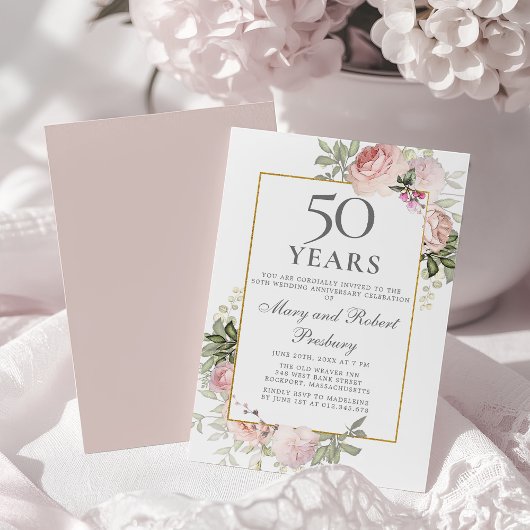 50. Hochzeit Jahrestag Rosa Rose Blüte Einladung