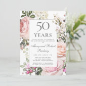 50. Hochzeit Jahrestag Rosa Rose Blüte Einladung (Stehend Vorderseite)