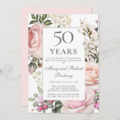 50. Hochzeit Jahrestag Rosa Rose Blüte Einladung (Vorne/Hinten)