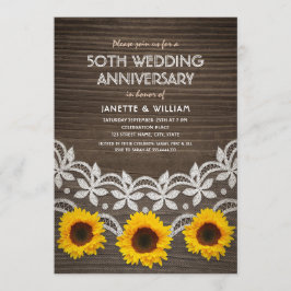 50. Hochzeit Jahrestag Rustikale Sonnenblumen Spit Einladung