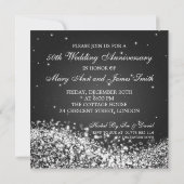 50. Hochzeit Jahrestag Sparkling Wave Black Einladung (Rückseite)