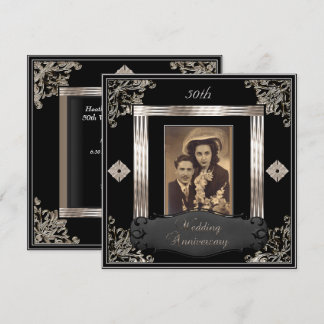 50. Hochzeit Jubiläum Art Deco Black Sepia Einladung