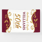 50. Hochzeit-Jubiläum Burgund Gold Blüh Banner (Horizontal)