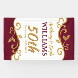 50. Hochzeit-Jubiläum Burgund Gold Blüh Banner