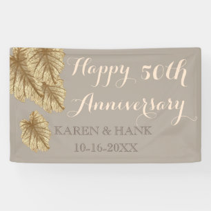 50. Hochzeit Jubiläum Elegant Gold Leaf Beige Banner