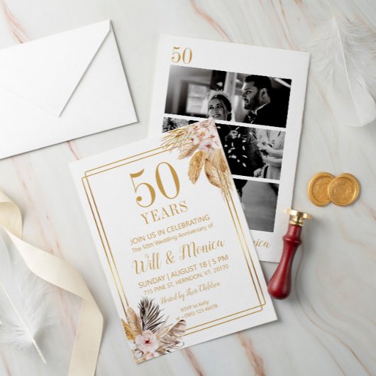 50. Hochzeit Jubiläum Elegant Vintag Einladung