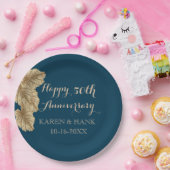 50. Hochzeit-Jubiläum Gold Leaf Navy Blue Pappteller (Party)