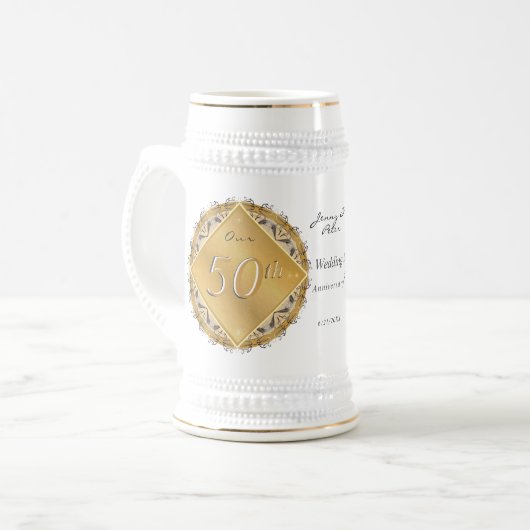 50. Hochzeit Jubiläum Golden Beer Stein Bierglas (Vorderseite Links)
