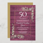 50. Hochzeit Jubiläum Grün Rustikales Rotes Holz Einladung (Vorne/Hinten)
