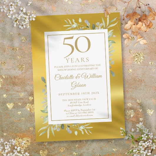 50. Hochzeit Jubiläum Grüne Gold Foil Einladung
