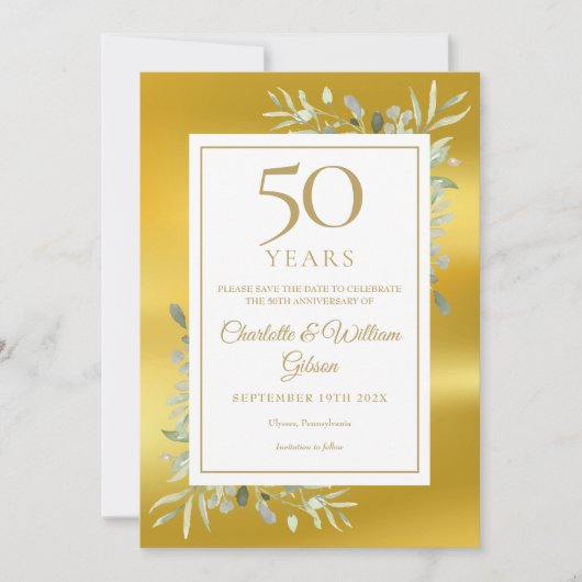 50. Hochzeit Jubiläum Grüne Gold Foil Save The Date (Vorderseite)