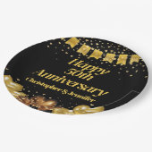 50. Hochzeit Jubiläum Happy Black and Gold Pappteller (Schrägansicht)
