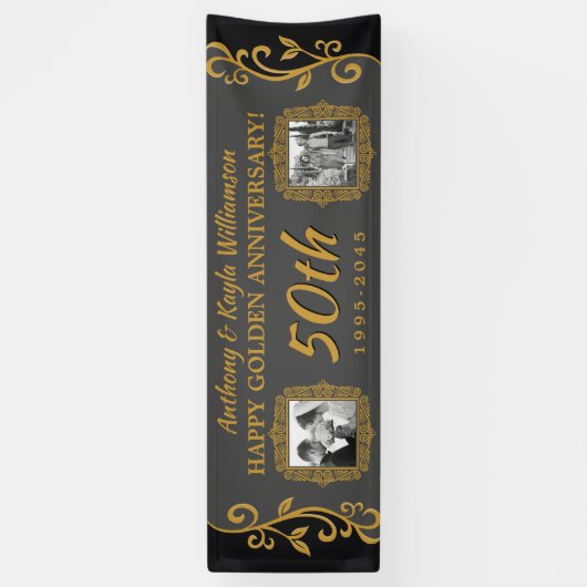50. Hochzeit Jubiläum Ihre Fotos Gold Gray hinzufü Banner (Vertikal)